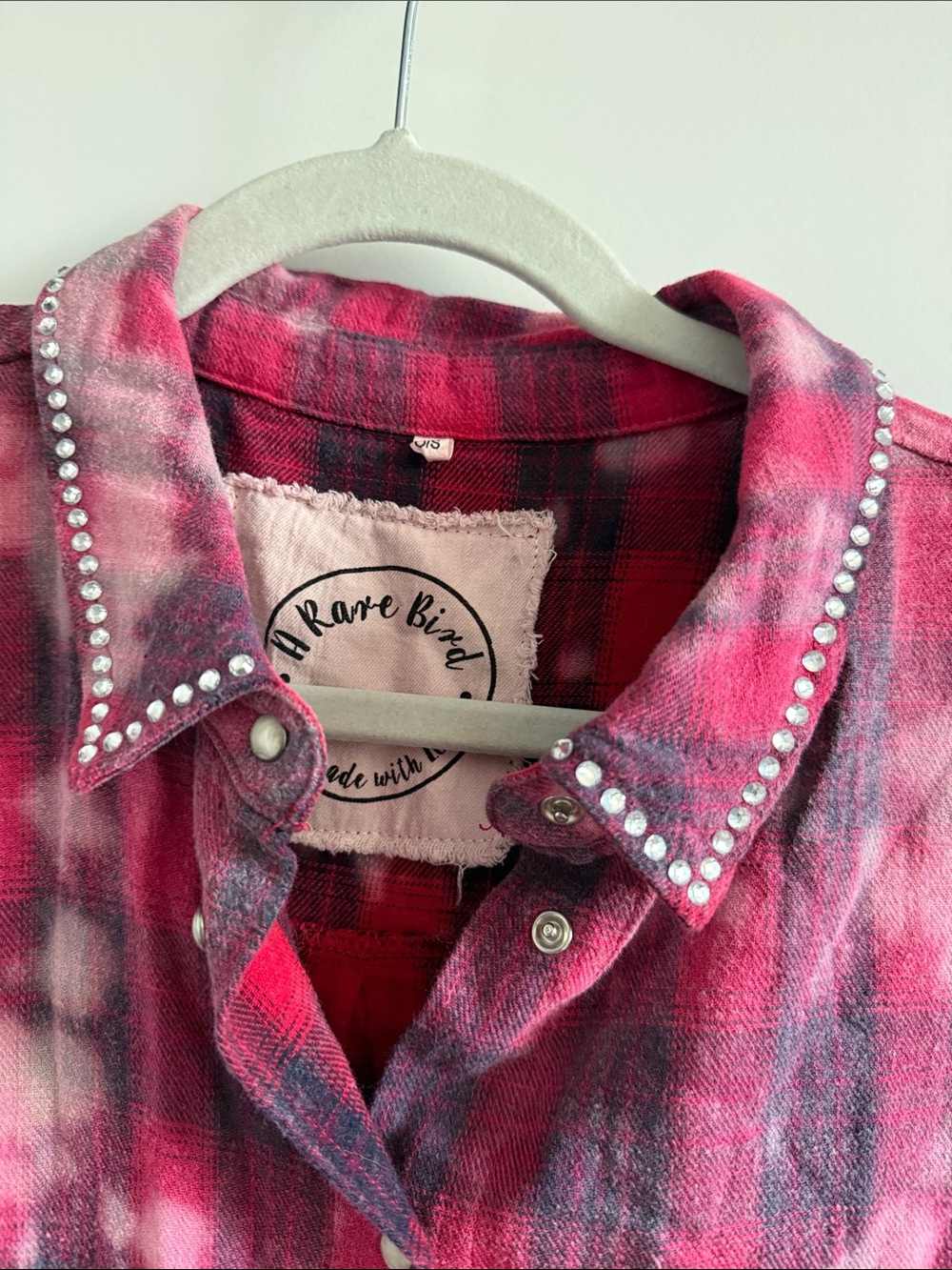 Sleeveless Studded Plaid snap-Up Shirt Dress - Pink & Black - Picture 4 of 5